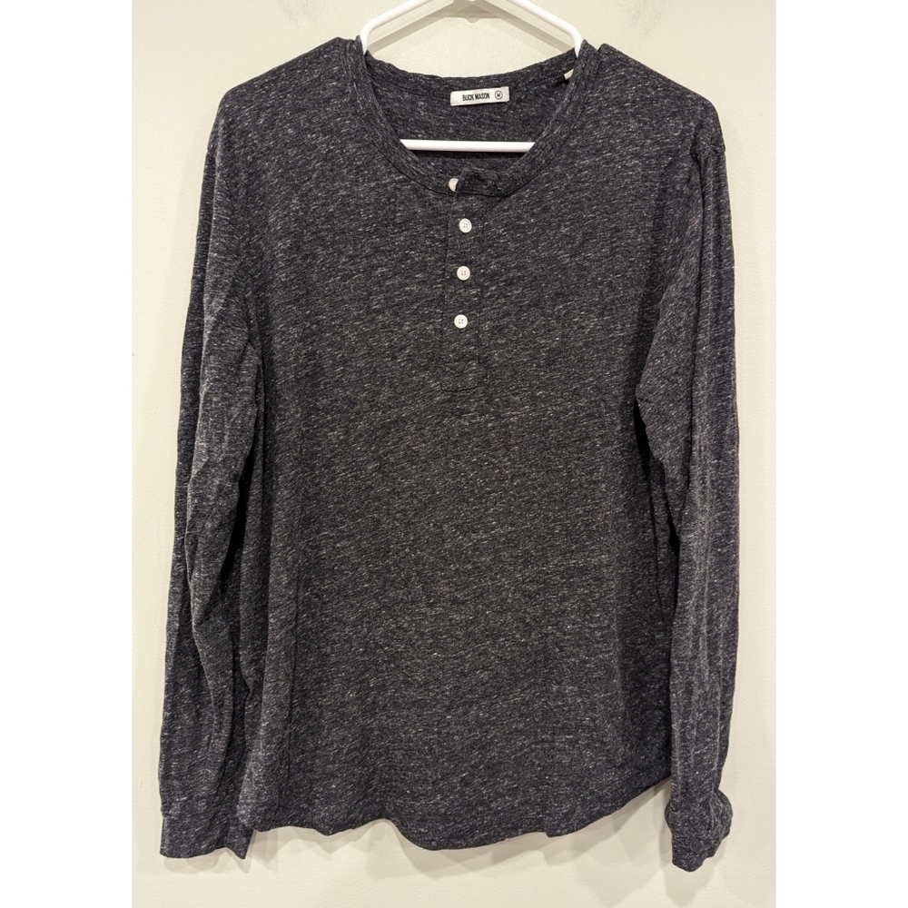 Buck Mason Heathered Navy Long Sleeve Henley